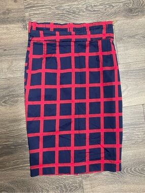 7th Avenue Navy and Red Windowpane Pencil Skirt - Women size 4 classy statement